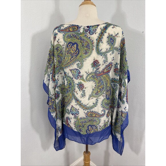Talbots Blouse Womens 2X Silk‎ Multi Paisley Abstract Kimono Top Festival - Picture 6 of 11